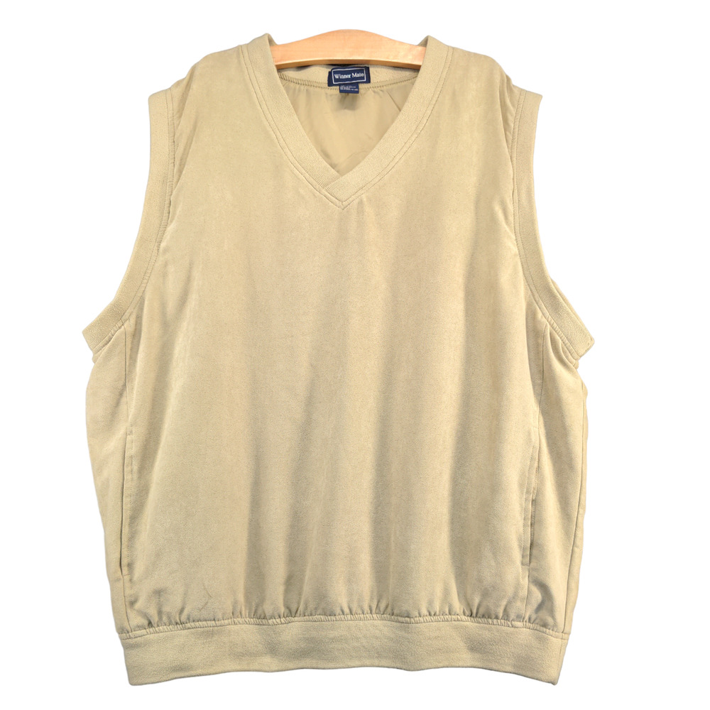 Winner Mate Men's V-Neck Golf Vest Tan XXL Lined Pockets Sleeveless